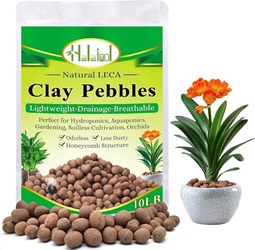 Halatool 10LB Leca Clay Pebbles for Plants, 4-16mm Hydro Balls for Drainage - size: 10LB
