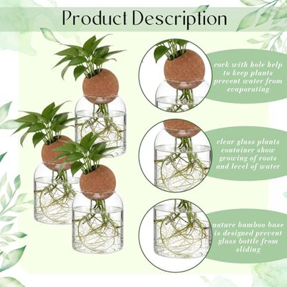 3 Pcs 3.94 Inches Glass Plant Propagation Stations with Spherical Lid Glass Jars Plant Propagation Vases Hydroponic Spherical Cork Planter for Indoor Home Office Desktop Decor(Cylinder) - size: 3.94 Inches, style: Cylinder