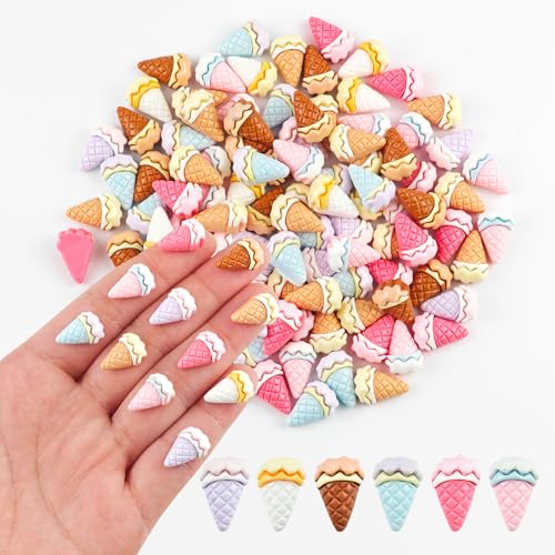 100 Pieces Tiny Ice Cream Cones for Dollhouse Miniatures Resin Food for Crafts Mini Dessert Decor for Dollhouse Mini Kitchen Fairy Garden Micro Landscaping Decoration - style: Ice Cream 2
