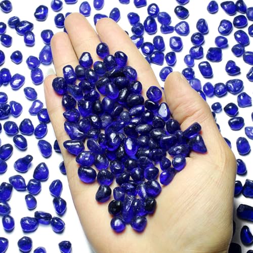 1 LB (460g) Tumbled Irregular Sea Glass Gemstone Chips, Deep-Blue | Vibrant Long-Lasting Hues, Premium Polished, Safe Non-Toxic Material, Ideal for DIY Crafts & Decorations - color: Deep Blue