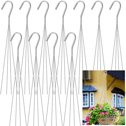Mixweer 12 Pcs 24 Inch Wire Plant Hangers for Hanging Baskets 4 Strand Hanging Basket Wire Hangers Hook Flower Pot Holder Greenhouse Supplies for Indoor Outdoor Patio Garden(24 Inches)