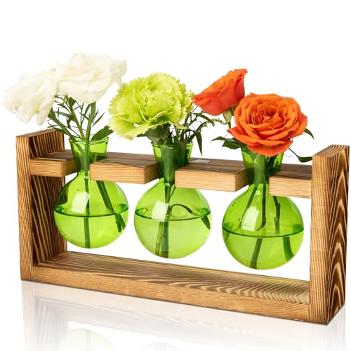 XXXFLOWER Plant Terrarium Jar Propagation Station Stand 3 Green Bulb Vases - color: Green
