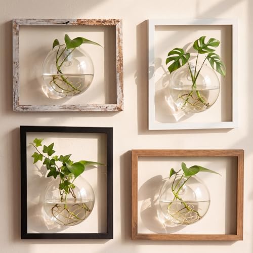 Kathfly 4 Set Glass Wall Vase Planters with Picture Frame Botanical Living Walls Planter Glass Vases Farmhouse Wall Propagation Planter Station for Hydroponics Plant Home Hallway Decor(Mixed Color) - color: Mixed Color