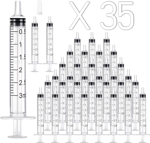 35 Pack 3ml Plastic Syringe Without Needle, Catheter Tip Individually Sealed for Liquid, Sterile - Syringes Tools for Feeding Pets, Measuring, Scientific Labs, Oil or Glue Applicatorc