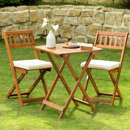 IDZO Heavy Duty 400lbs Capacity Patio Bistro Sets, 3 Piece Outdoor Folding Chairs with Cushions and Square Table, FSC-Certified Acacia Wood, Space-Saving Design for Balcony, Garden and Porch - color: Square Table, style: Classic Bistro Set