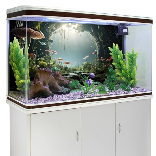 AWERT 36x24 inches Aquarium Background Foggy Stone Mushroom Moss Terrarium Background Polyester Green Plants Cave Fish Tank Background - size: 36x24in/90x60cm