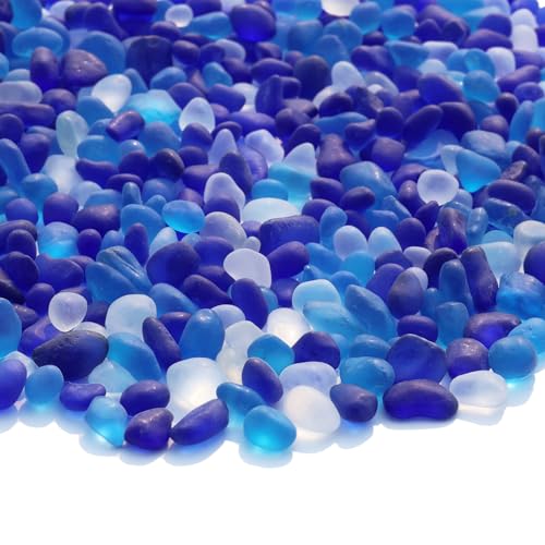 QYGL Sea Glass Stones - 2.9LB/46.4oz Blue Mixed Frosted Glass Pebbles - color: Blue Mixed