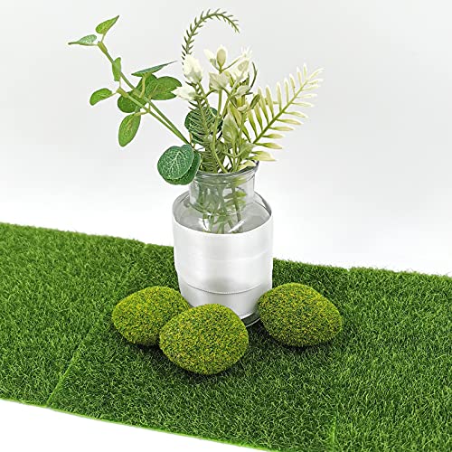 SNAIL GARDEN 13PCS Fairy Artificial Grass, 8Pack Life-Like Garden Lawn with 5Pcs Artificial Moss Rocks-Miniature Ornament Garden Fairy Accessories for DIY Decoration(6 x 6 Inch)
