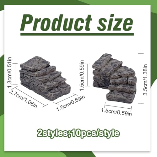 PLIGREAT 20 Pcs Miniature Stone Steps, Mini Garden Figurines Fairy Garden Ornament Resin Bridge Stair Stone for Micro Landscaping Yard Bonsai Decor