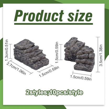 PLIGREAT 20 Pcs Miniature Stone Steps, Mini Garden Figurines Fairy Garden Ornament Resin Bridge Stair Stone for Micro Landscaping Yard Bonsai Decor