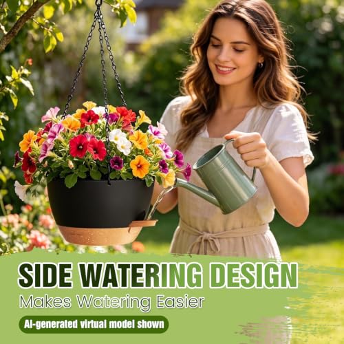 8 Inch Self Watering Hanging Planters Set of 3 with Saucers - color: Black Brown, size: 8 Inch 3 Pack