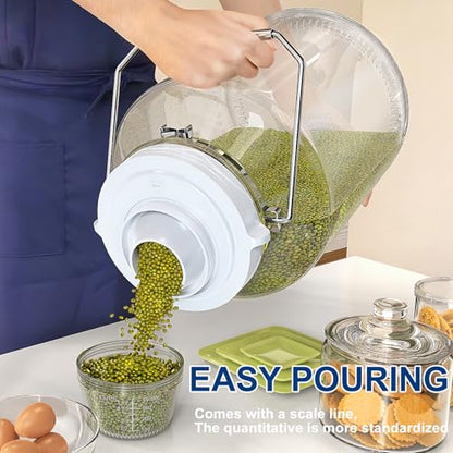 5 Gallon Glass Storage Jar with Airtight Lid, Stainless Steel Handles | 6.4" Wide Mouth, Quart & Liter Marks, Measuring Cup Included, Large Storage Container for Rice, Dog Food & Treats, Dry Food