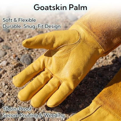 Thorn Proof Gardening Gloves for Women and Men, Breathable Long Sleeve Leather Gloves for Rose and Cactus Pruning, Heavy Duty Adjustable Cuff Garden Work Gloves, Ideal Gardening Gifts