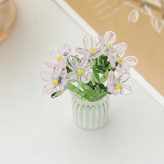 8PCS Cute Mini Glass Flowers and Vase Decoration Hand-Blown Glass Daisy Flower Bouquet Mini Vase Set for Home Party DIY Crafts Wedding Mother’s Day Birthday Gift (Pink 2) - color: Pink 2