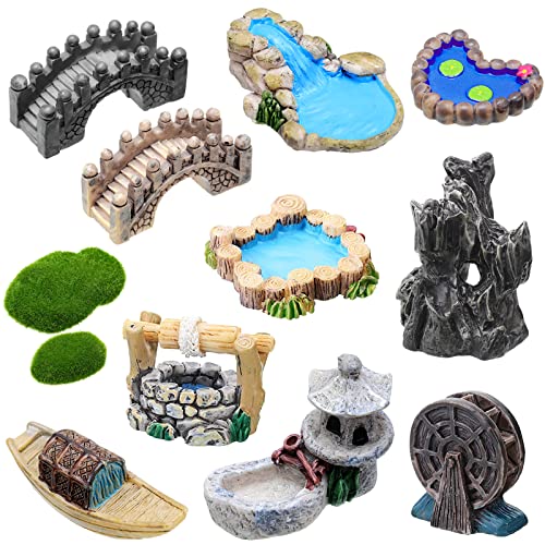 Jetec 12 Pcs Mini Water Well Fairy Garden Accessories Retro Style - style: Retro