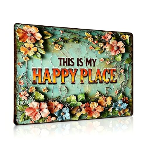 Funny Garden Metal Signs, Vintage Outdoor Wall Decor 12x8 Inch | This is My Happy Place, Weatherproof Aluminum Sign for Patio Yard Greenhouse, Gift For Gardeners - color: This is My Happy Place