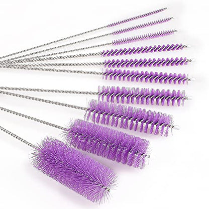 CiaraQ Bottle Cleaning Brushes, 8 Inch Nylon Tube Brush Set | Purple Cleaner for Narrow Neck Bottles Cups with Hook, Set of 10pcs. - color: Purple, size: 8.0 Inch (10pcs)
