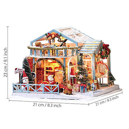 GuDoQi DIY Miniature Dollhouse Kit, Tiny House kit with Music, Miniature House Kit 1:24 Scale, Great Handmade Crafts Gift for Birthday, Christmas Night - color: Christmas Night