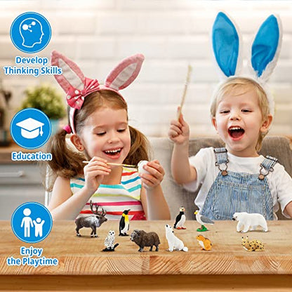 Toymany 14PCS Mini Arctic Animals Figurines Set, Polar Animals Toys with Polar Bear, Caribou, Penguin, Walrus, Wolf Figurines Cake Toppers Birthday Easter Gifts for Preschool Kids - color: Arctic