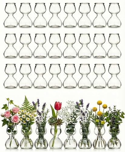 Garden Guru Plant Propagation Stations - Clear Glass Bud Vases Set of 32 - Mini Vases for Wedding Centerpieces, Cafe Décor, Tea Shop Displays - Small Hydroponic & Flower Vase - size: Set of 32