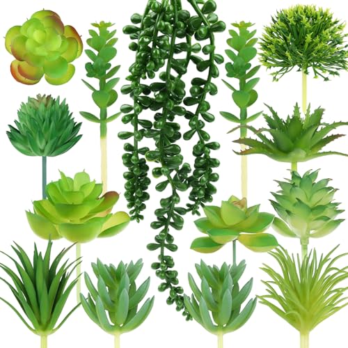 QUOZUO Succulents Plants Artificial, 14pcs Green Succulents Plant, Mini Fake Succulents for DIY Crafting Home Garden Office Party