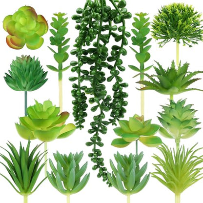 QUOZUO Succulents Plants Artificial, 14pcs Green Succulents Plant, Mini Fake Succulents for DIY Crafting Home Garden Office Party