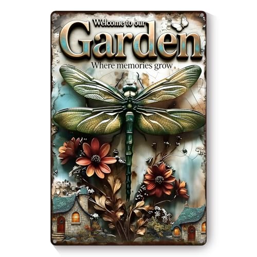 Funny Garden Metal Signs, Vintage Outdoor Wall Decor 8x12 Inch | Welcome to Our Garden Where Memories Grow, Weatherproof Aluminum Sign for Patio Yard Greenhouse, Gift For Gardeners - color: Welcome to our Garden Where Memories Grow
