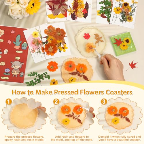 Real Dried Pressed Flowers for Crafts, 100+ PCS Fall Dried Flowers Leaves Nature Flowers Florals Set with Tweezer for Resin Jewelry Making Thanksgiving DIY Candle Scrapbooking Gift (Orange, Yellow) - size: 100 Pcs Pressed Dried Flowers with Tweezers