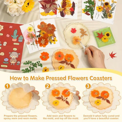 Real Dried Pressed Flowers for Crafts, 100+ PCS Fall Dried Flowers Leaves Nature Flowers Florals Set with Tweezer for Resin Jewelry Making Thanksgiving DIY Candle Scrapbooking Gift (Orange, Yellow) - size: 100 Pcs Pressed Dried Flowers with Tweezers