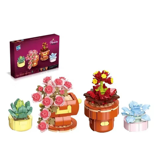 Wizardi Succulent & Pink Flower Set F07N11-4-7 – Plants Brick Building Blocks Toy, Eco-Friendly ABS Plastic 434 Pcs, Cute Desktop Decor for Adults & Teens - color: Plants Brick Building Set 7