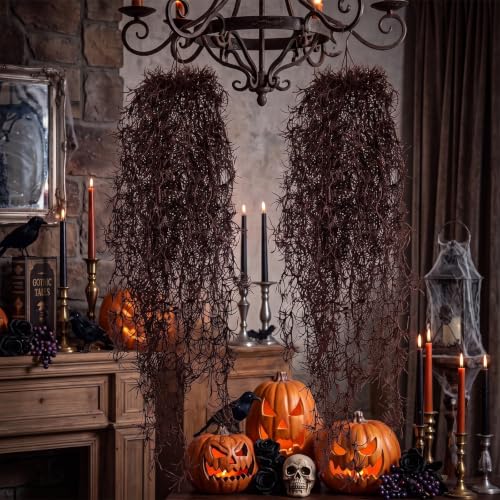 Hotop 2 Pc Artificial Spanish Moss Halloween Gothic Decor,Deadwood Color | Large Hanging Greenery for Potted Plants, Indoor Outdoor Spooky Vibe, Realistic Texture with Metal Hooks, Versatile Styling - color: Deadwood Color