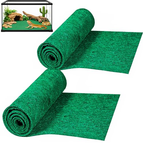 HERCOCCI 2 Pack Reptile Carpet, 39’’ x 20’’ Terrarium Bedding - color: Green