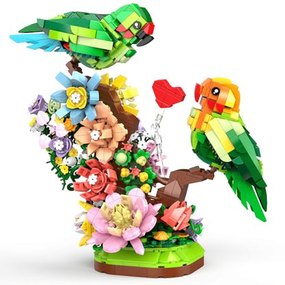 Vziimo Flowers & Love Bird Building Set, Flower Animals Parrot Botanicals Decor Model Kit with LED, Creator Animal Toys Gifts Ideas for Adults and Teens Age 14+ (1050 PCS) - style: Love Birds