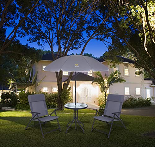 Nice C 4 Piece Patio Furniture Set with Umbrella, Outdoor Dining Set (Grey) | Patio Furniture Set, Patio Table And Chairs, 4-Piece Garden Set, Glass Table, 2 Folding Chairs