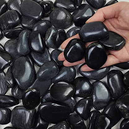 FANTIAN 10 lbs Pebbles for Landscaping, 1-2 Inch Black Rocks for Plants | Polished River Rocks Stone for Plant Indoor, Vase, Aquarium, Garden, Fountain, Outdoor, Planter Filler for Artificial Plants - size: 1-2 inch, style: 10.0 Pounds
