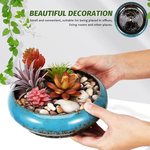 Toddmomy Lotus Flower Bowl Planter 6.88 Inch Round Shallow Ceramic Pot with Drainage Hole for Succulents Cacti Bonsai Indoor Plants Home Office Decor - size: 1pc