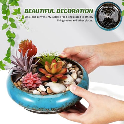 Toddmomy Lotus Flower Bowl Planter 6.88 Inch Round Shallow Ceramic Pot with Drainage Hole for Succulents Cacti Bonsai Indoor Plants Home Office Decor - size: 1pc