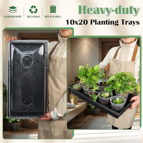 1020 Seed Starting Trays with Tall 7.3" Humidity Dome, No Hole, 5-Pack | Heavy Duty Plant Tray with High Lid for Taller Seedlings, Large Seed Growing Kit, Mini Greenhouse for Indoor Seed Germination - size: 5p 1020Trays+7.3''Domes