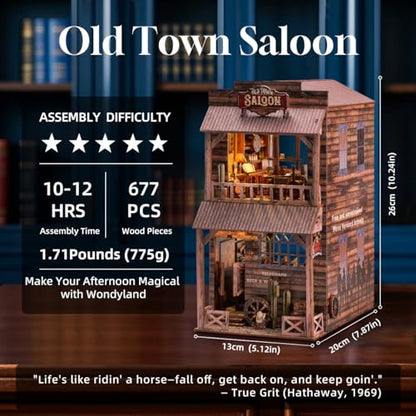 Book Nook Kit - DIY Miniature House Diorama Dollhouse Kit, Booknook Tiny Western Bookshelf Decor, 3D Wooden Puzzle for Adults,DIY Hobby Craft Gift(Old Town Saloon)