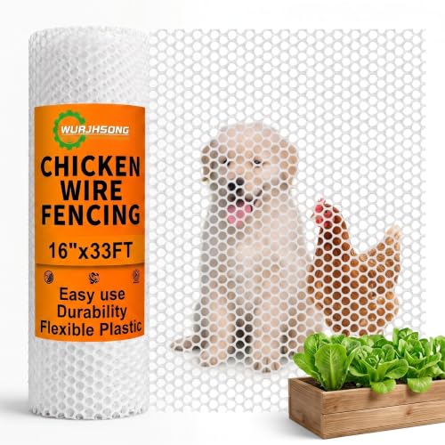 Plastic Wire Mesh Fence 16in x 33Ft Plastic Chicken Wire Mesh for Poultry, Dogs, Rabbit, Snake Barrier & Gardening Versatile Plastic Fencing (16in x 33Ft, White) - color: White, size: 16in x 33Ft