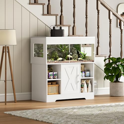 Herture 40 Gallon Reptile Terrarium Tank with Cabinet,Reptile Enclosure | Reptile Tank with Stand for Leopard Geckos,Corn Snakes,Juvenile Pets, Sliding Acrylic Doors,Mesh Top,Outlet,White PX03RTW - color: White, size: 40 Gallon