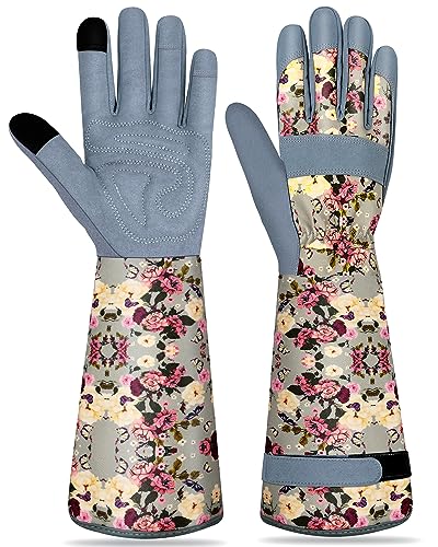 Long Gardening Gloves for Women Thorn Proof Leather Garden Gloves Breathable Working Gloves for Women Yard Outdoor - color: Brown-large