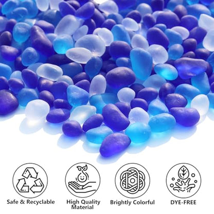 QYGL Sea Glass Stones - 0.55LB Blue Mixed Frosted Glass Pebbles Gemstones - color: Blue Mixed