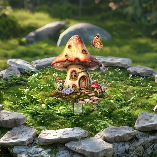 Mushrooms Garden Stakes Decor Yard Acrylic - 2D Spring Garden Acrylic Sign Decoration, Yard Art, Gift for Nature Lovers, for Indoor & Outdoor Flower Pots, Yard, Mini Gardens & Lawn (5.9”x5.9”) Y07
