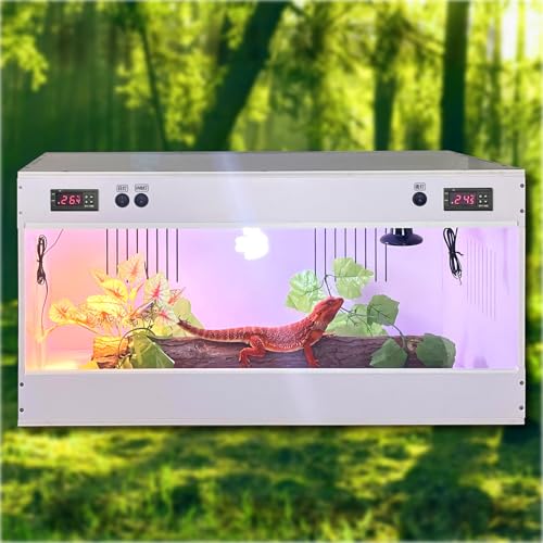100 * 40 * 40CM Smart Dual-Temp Reptile Enclosure, Acrylic Sliding Door, 5 Ceramic Sockets – Versatile Vivarium Tank for Tarantula, Isopod, Lizard, Turtle, Tortoise Habitat & Bug Container - color: White Dual temperature control, size: 100*40*40CM/39.3*15