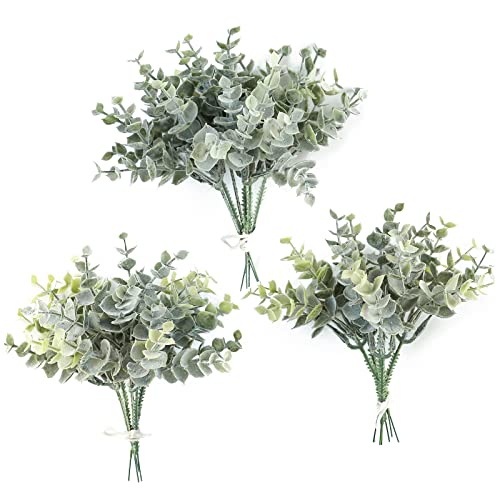 Artificial Flocked Eucalyptus Stems Faux Greenery Spray, 18pcs Best Filler Fake Plants for DIY Wedding Bouquet Centerpieces Arrangement - color: Flocked Eucalyptus