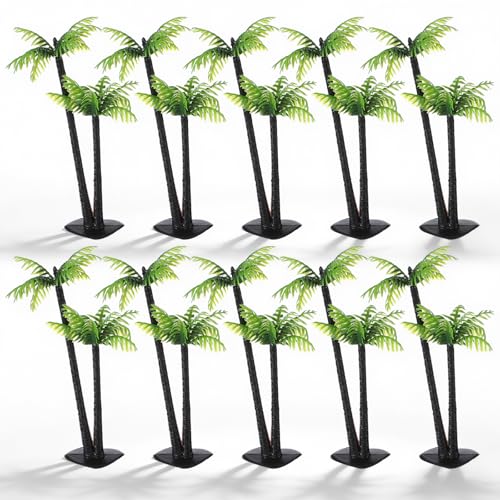 Mini Palm Tree Figurines 10 Pcs Plastic Palm Trees for Crafts, Miniature Figurines Decor Cake Topper Artificial Coconut Tree Model for Micro Aquarium Garden Building Landscape Sandbox