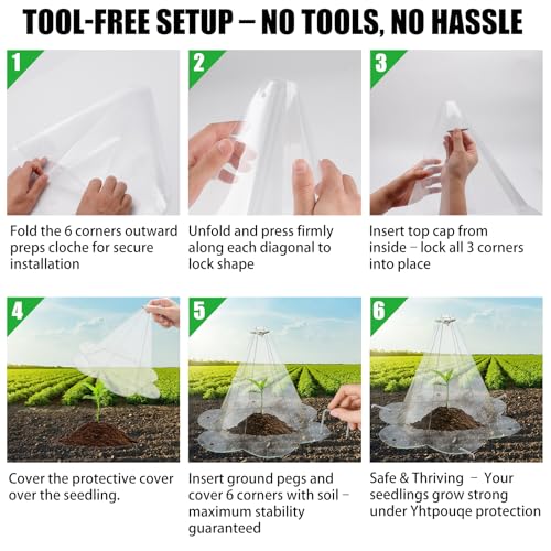 Yhtpouqe 20 Pack Garden Cloches for Plants, Larger Plant Covers Freeze Protection with 40 Ground Securing Pegs, Plant Protectors from Animals for Vegetable, Flower Seedlings, 10.51" H X 10.48" D