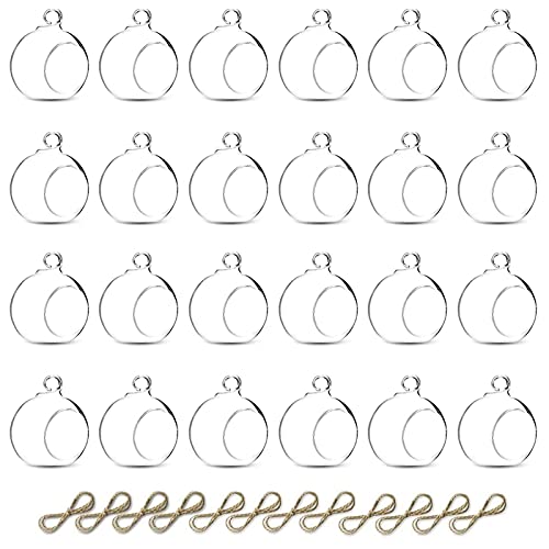 Nuptio 24 Pcs Hanging Glass Tealight Holder Globe 2.36" Diameter, Tea Light Candle Holders Wedding Christmas Halloween Home DIY Gifts, Garden Hanging Ornaments Outdoor Candle Holders - size: 2.36 inches