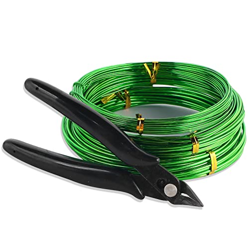 Sanlykate Bonsai Wire Tool Kit with Cutter, 3 Roll Tree Training Wires 98 Feet Total, 1.0mm, 1.5mm, 2.0mm Anodized Aluminum Wire Set, Hold Plant Branches Trunks - Green - style: 3 Rolls Green 98 Ft, WITH Cutter